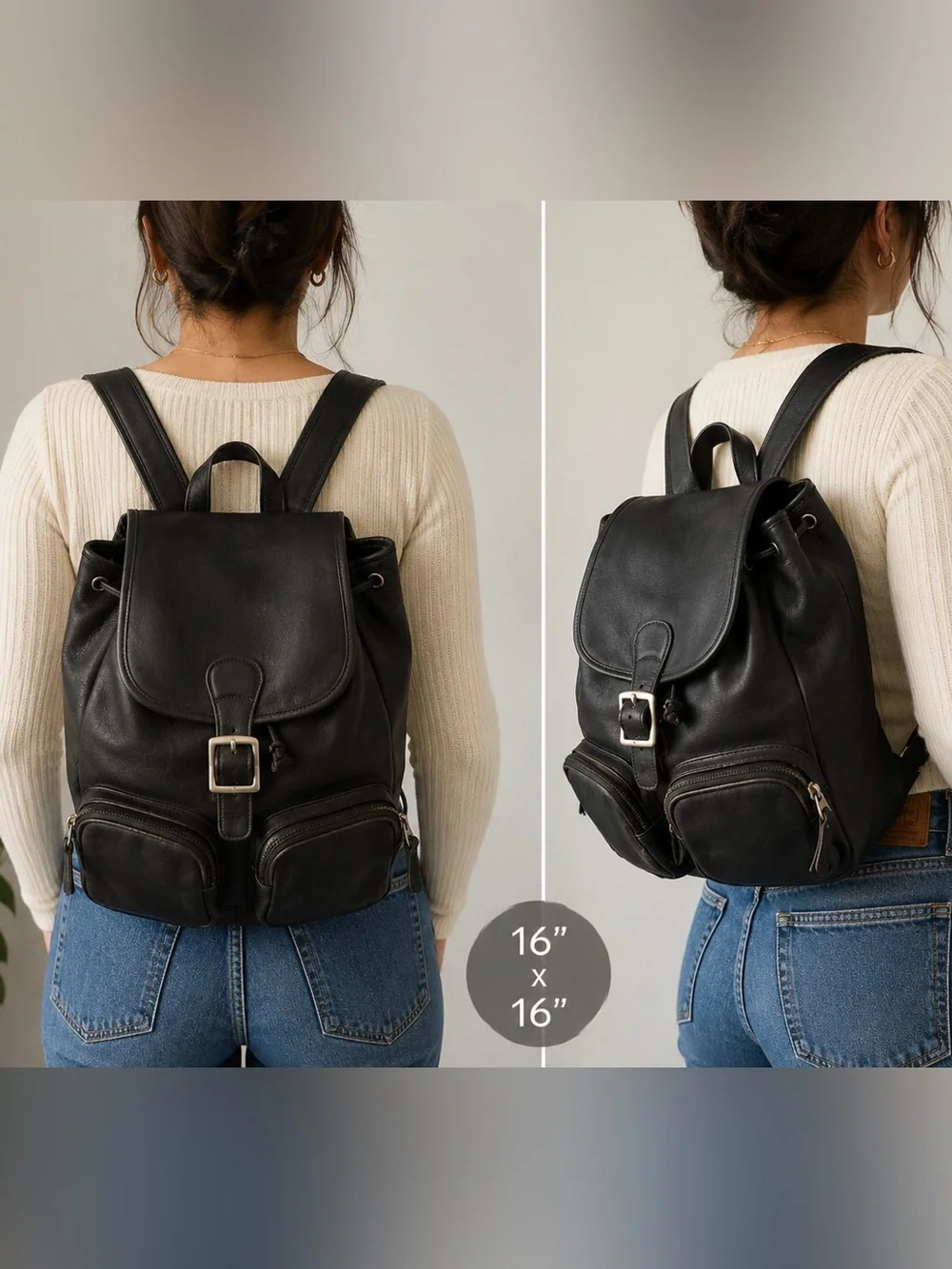 Vintage Coach Double Pocket Leather Backpack #0528 – Black